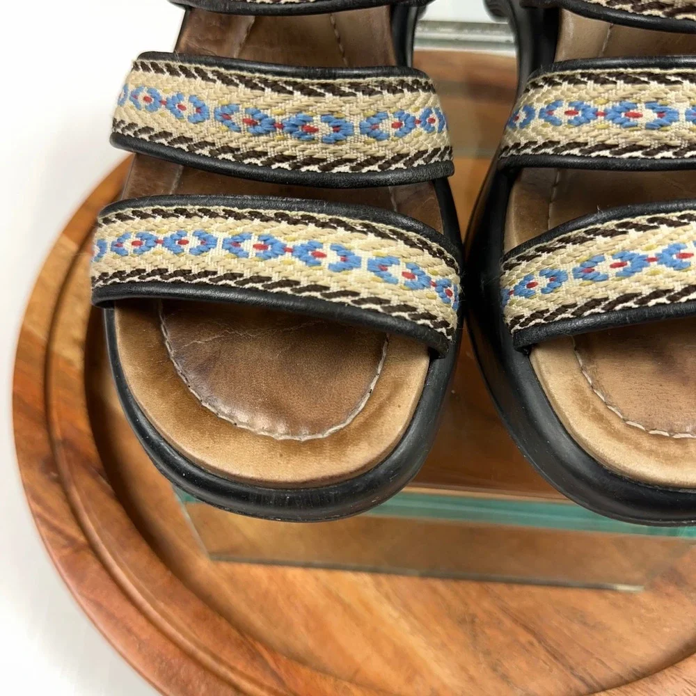 Dansko Womens Embroidered Triple Strap Slide Sandals Black Platform Wedge 39